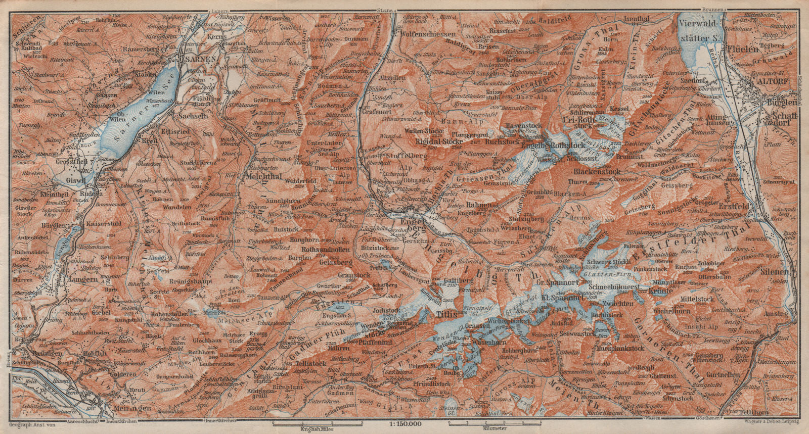 ENGELBERG ENVIRONS. Uri/Urner Alps Titlis Blackenstock Sarnen Altorf 1913 map